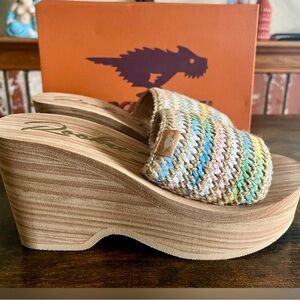 Cork Wedge Raffia Boho Slides Sz 9 Pastel Hippie Beachy Resort Wear NWT
